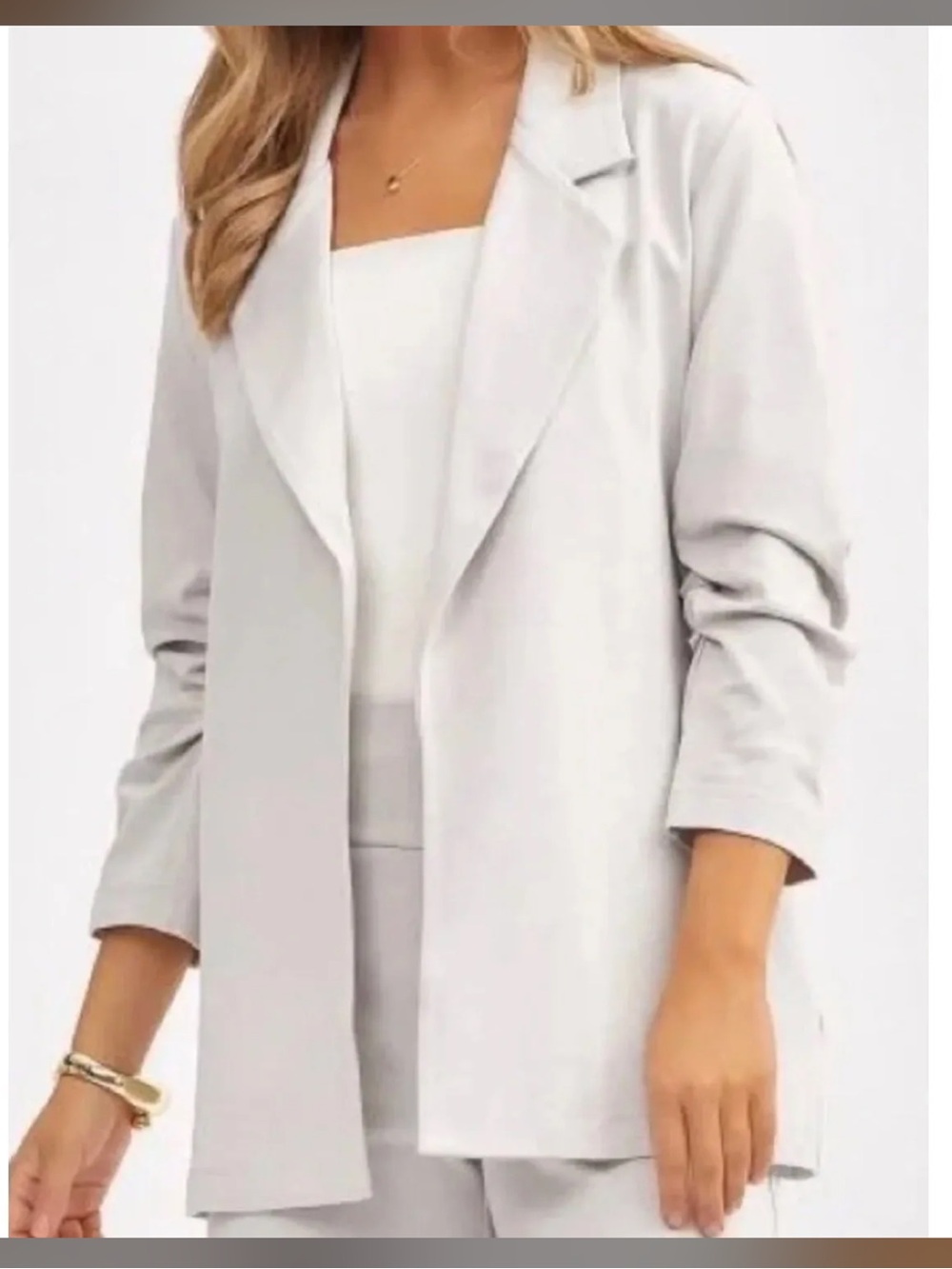 Dear Scarlett Pearl Grey Ruched Sleeves Magic Blazer NEW